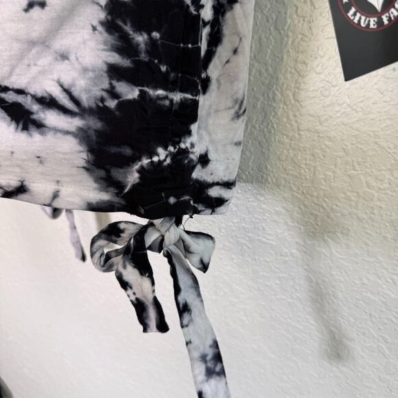 Affliction Y2K Top Womens XS Rhinestone Heart Crop Tee Ruched Tie Sides NEW - Picture 6 of 9